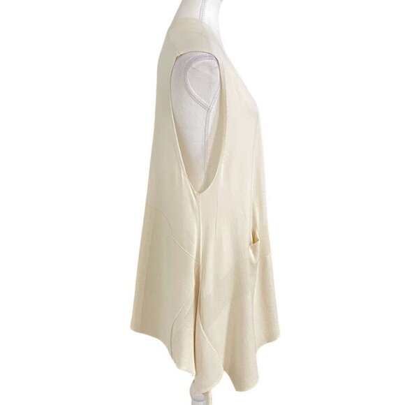UCHUU MONTREAL CREAM SLEEVELESS SLOUCHY LONG THIN KNIT OPEN CARDIGAN VEST - S/M - Picture 2 of 9